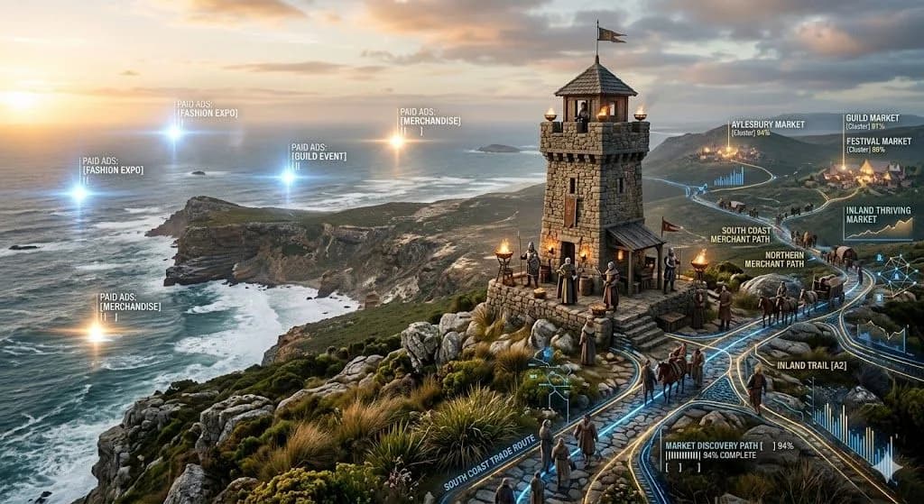 A medieval coastal signal station with fading Paid Ads and lasting stone routes shows why SEO can outshine Paid Ads over time.