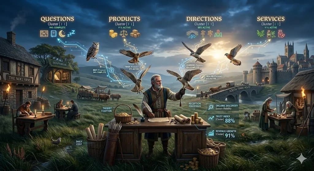 A medieval falconer sending birds to different targets illustrates how search intent directs users toward the result they actually want.