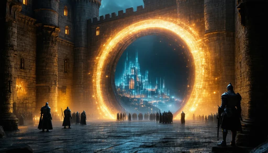 A digital kingdom on the otherside of a glowing portal.