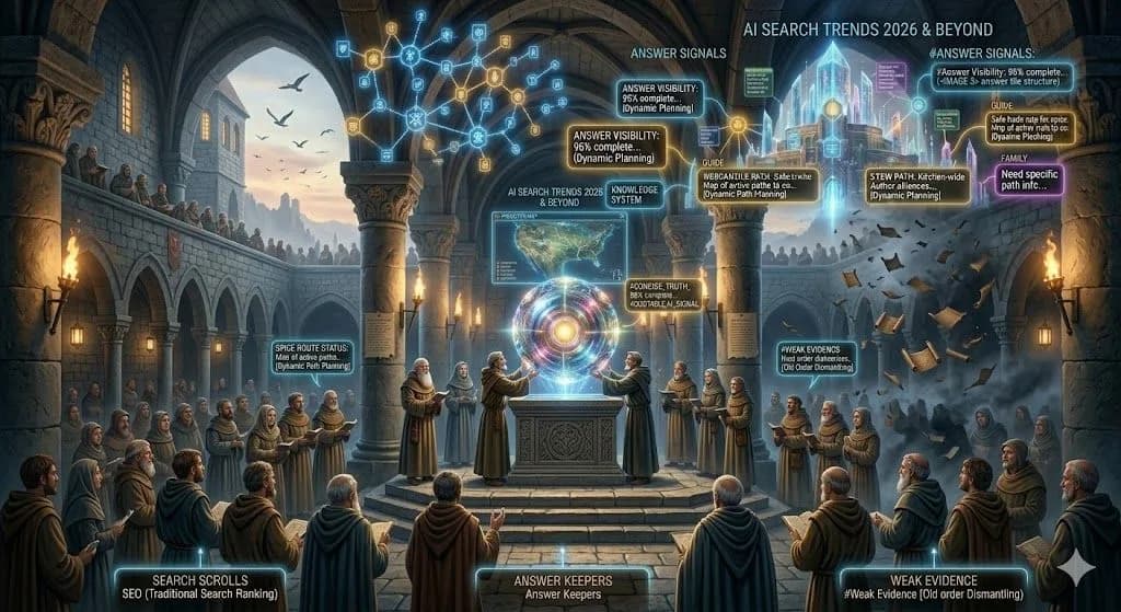 Monks writing an illuminated manuscript beside a glowing orb, a picture of how SEO work is priced